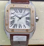 Swiss Quality Iced Out Cartier Santos de Watch Two Tone Rose Gold Sapphire Crystal